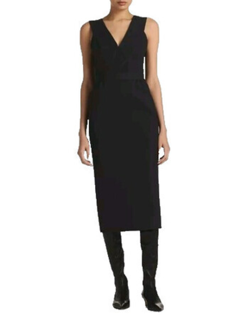 NEW, ST. JOHN Strappy V-neck Milano Knit Black Sheath Dress in Black Sz 12 #DD85